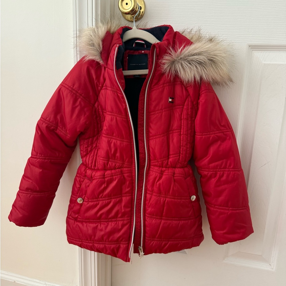 Tommy Hilfiger Red Quilted Jacket with Navy Lining